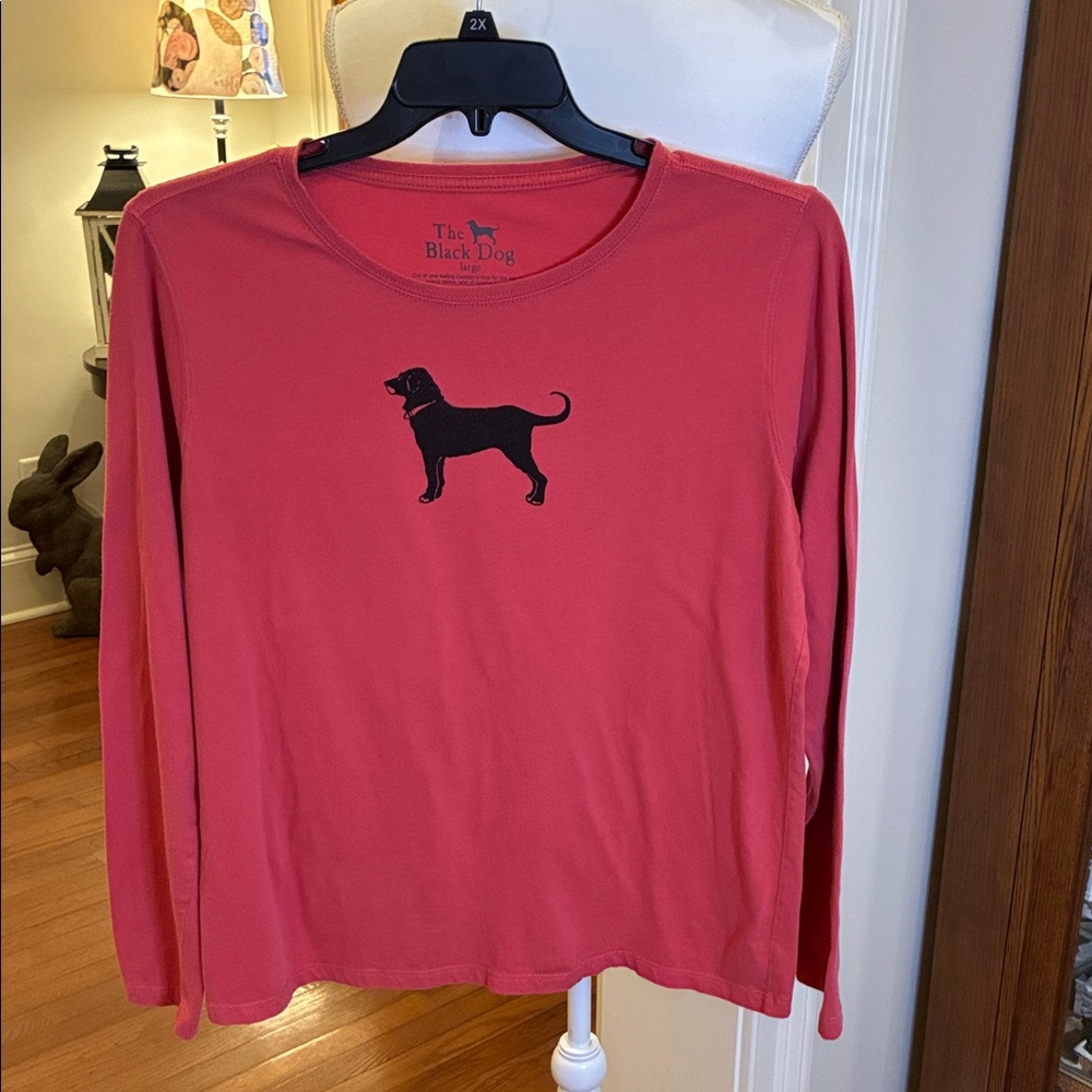 The Black Dog Red Long Sleeve Tee with Dog Silhouette